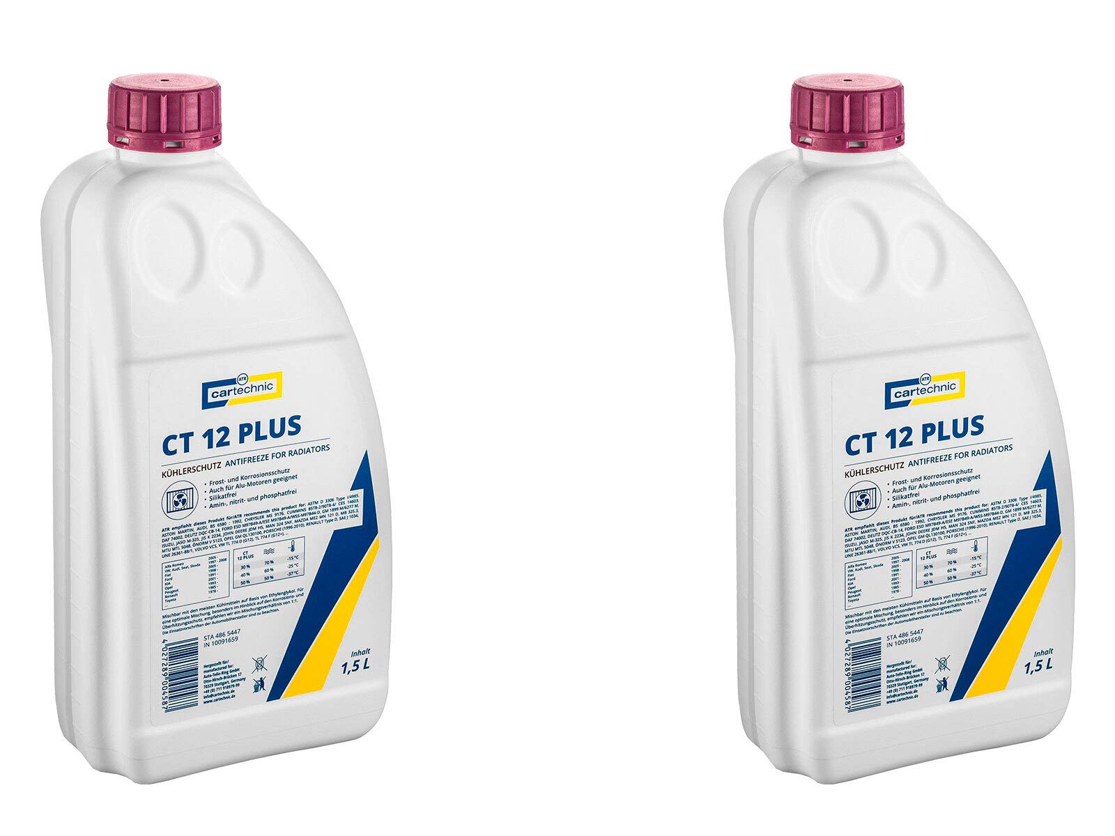 2x Cartechnic 1,5 Liter Kühlerfrostschutz Anti-Freeze Hellviolett CT 12 PLUS Kühlflüssigkeit Frostschutz Radiator von ILODA