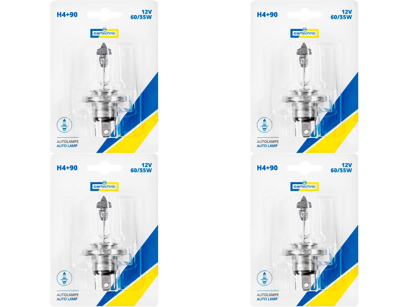 4x cartechnic H4 +90% 12V 60/55W P43t-38 Halogen Glühbirnen Lampen Scheinwerferlampen Blisterverpackung 4x cartechnic H4 +90% 12V 60/55W P43t-38 Halogen Glühbirnen Lampen Scheinwerferlampen Blisterverpackung von ILODA