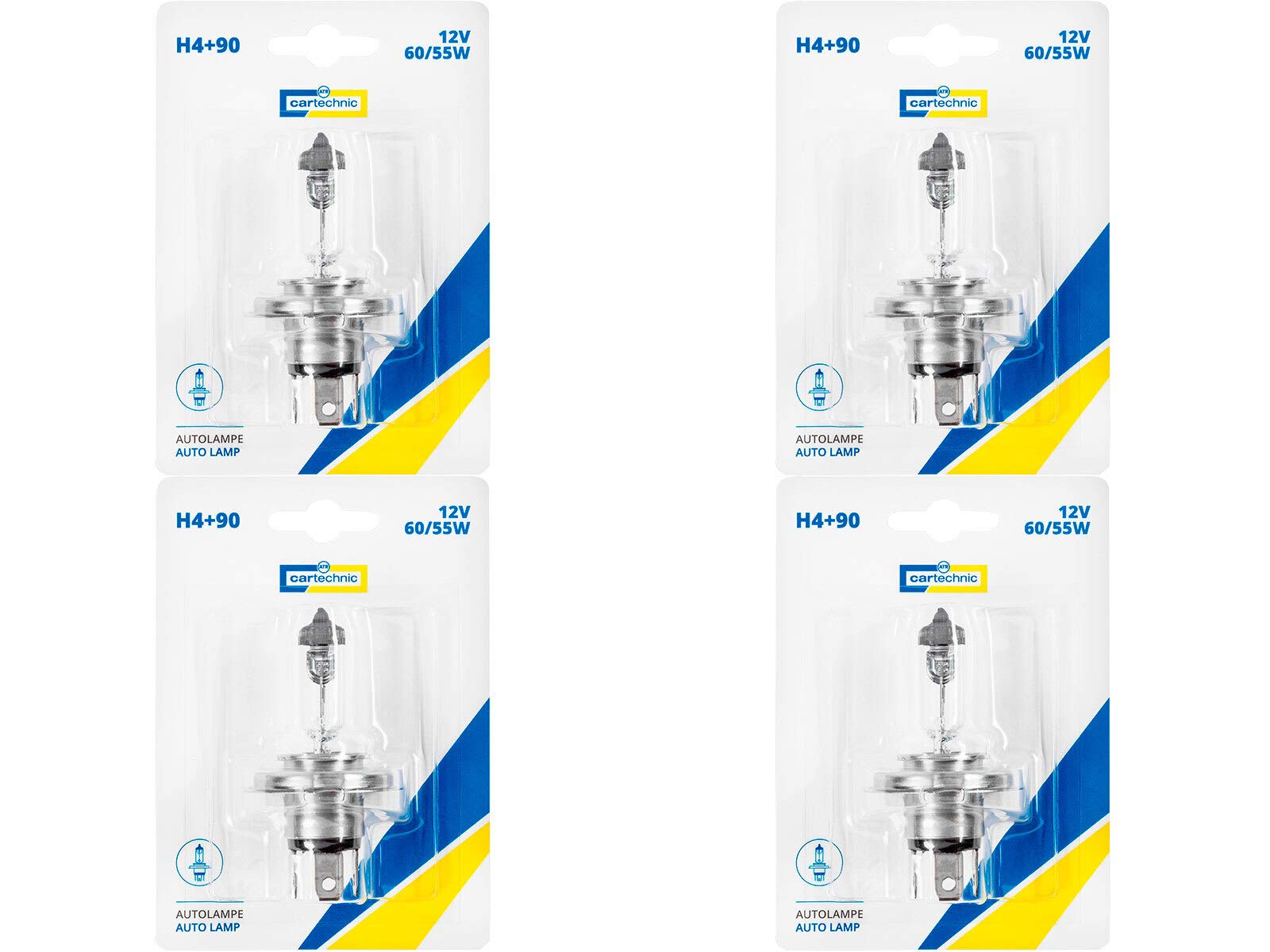 4x cartechnic H4 +90% 12V 60/55W P43t-38 Halogen Glühbirnen Lampen Scheinwerferlampen Blisterverpackung von ILODA