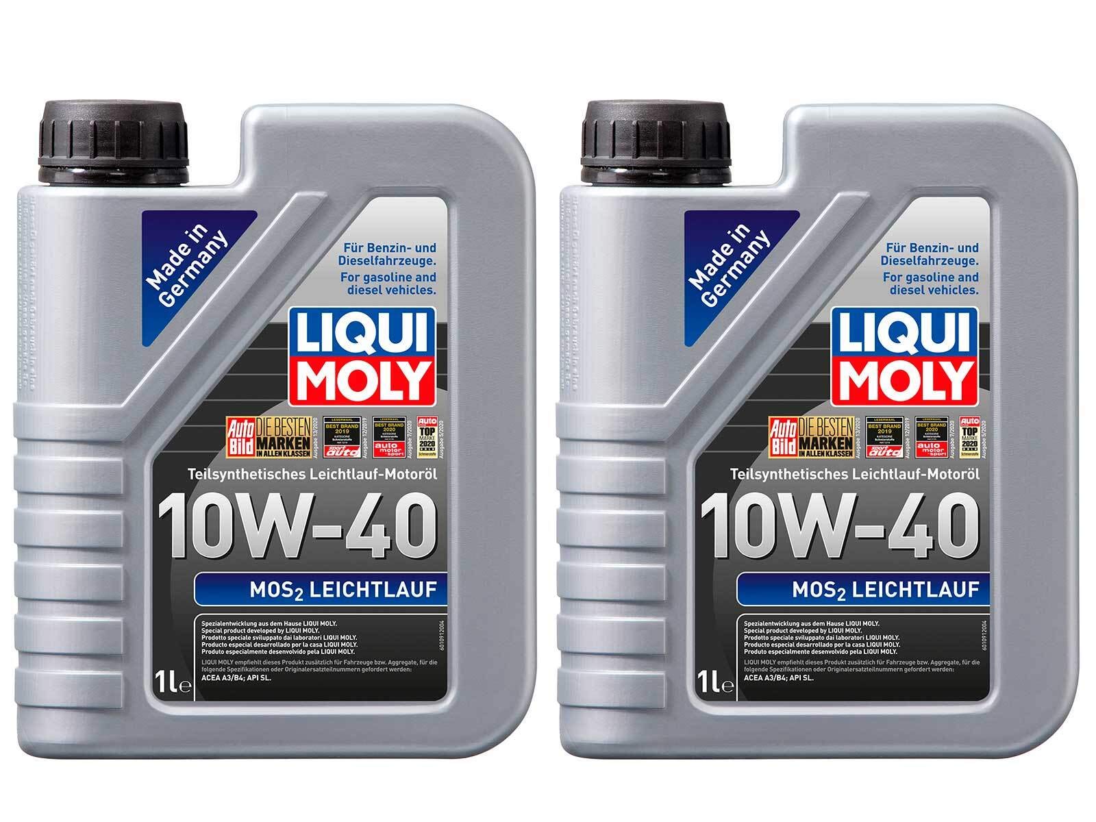 ILODA 2X Original Liqui Moly 1L MoS2 Leichtlauf 10W-40 Motoröl Motorenöl Motoroil Oil von ILODA