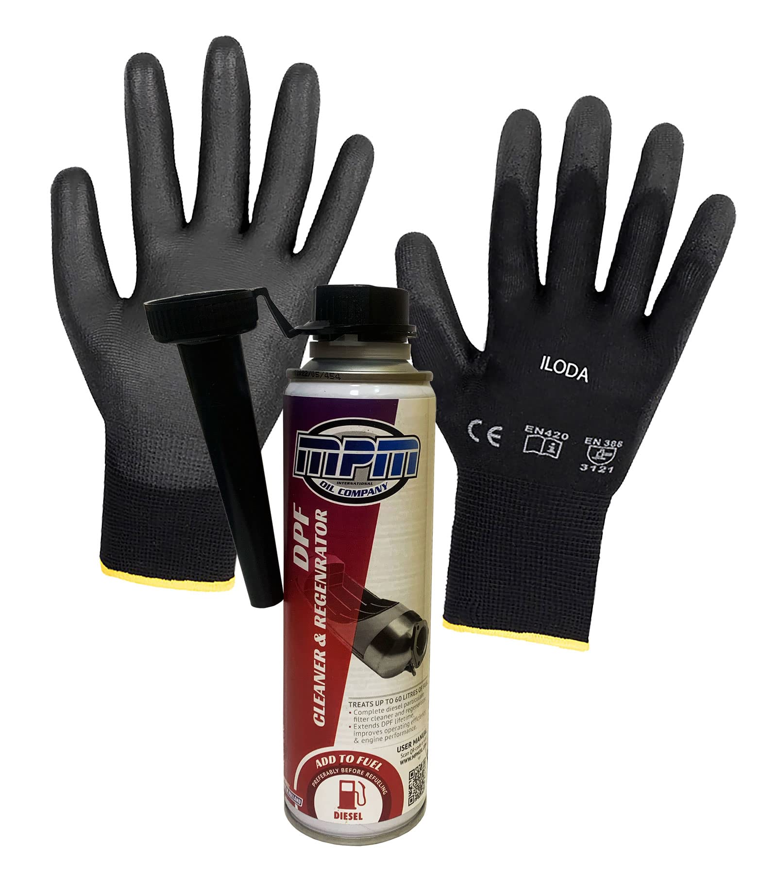 ILODA Schutzhandschuhe + 1x MPM DPF Cleaner & REGENRATOR 250ml, Diesel-Partikel-Filter Reiniger Regenerator, sorgt für eine vollständige und schnelle Regeneration des Partikelfilters. von ILODA