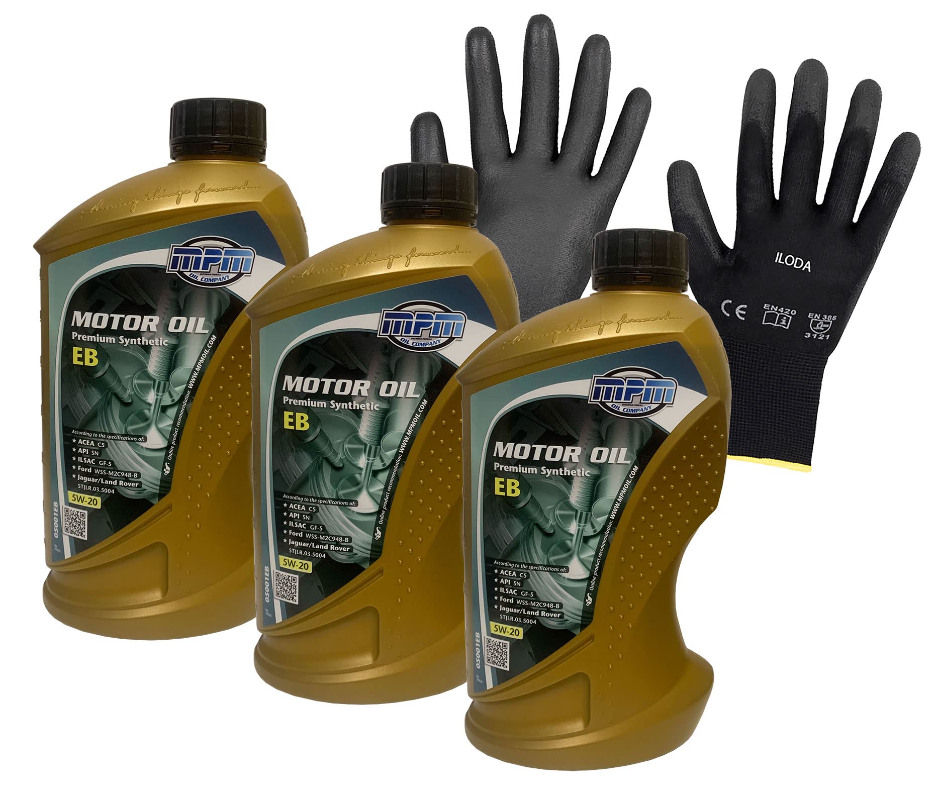 ILODA Schutzhandschuhe + 3x MPM 1Liter 5W-20 Premium Synthetic EB Motoröl, ACEA C5, API SN, Freigabe für Ford WSS-M2C948-B ILODA Schutzhandschuhe + 3x MPM 1Liter 5W-20 Premium Synthetic EB Motoröl, ACEA C5, API SN, Freigabe für Ford WSS-M2C948-B von ILODA