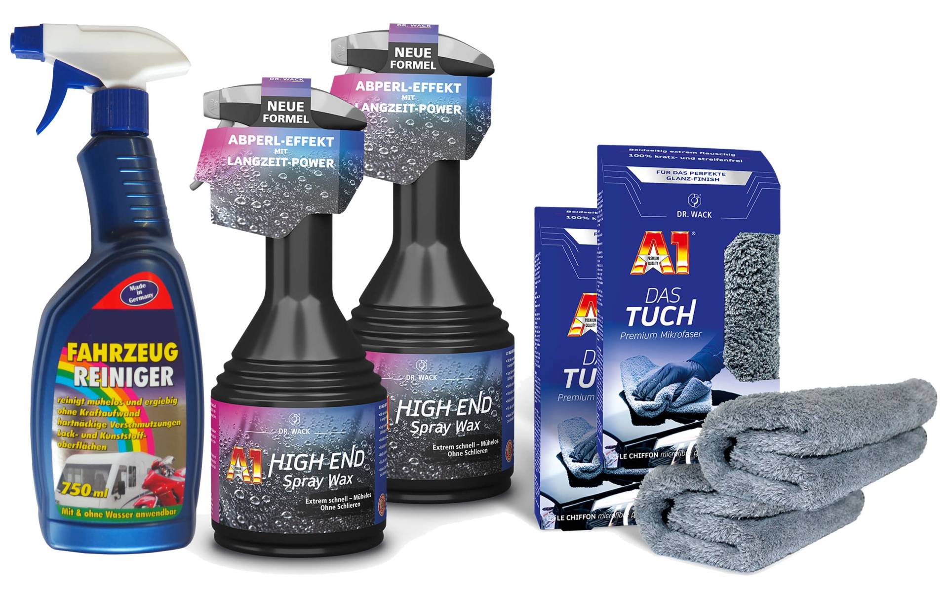 ILODA Set: 2X 500ml Dr. Wack A1 HIGH END Spray Wax + 2X A1 DAS Tuch Premium Mikrofaser + 1x 750ml Fahrzeugreiniger, Lack-Versiegelung, Wachsversiegelung für alle Autolacke mit Wasser-Abperl-Effekt ILODA Set: 2X 500ml Dr. Wack A1 HIGH END Spray Wax + 2X A1 DAS Tuch Premium Mikrofaser + 1x 750ml Fahrzeugreiniger, Lack-Versiegelung, Wachsversiegelung für alle Autolacke mit Wasser-Abperl-Effekt von ILODA