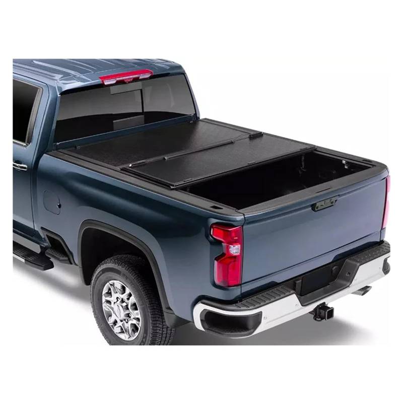 ILQNZCNM 4x4 Pickup Aluminium Harte dreifach gefaltete dreifach gefaltete Ladeflächenabdeckung Kompatibel mit Toyota Hilux Vigo Revo Tundra Tacoma Silverado 2018 2021 von ILQNZCNM