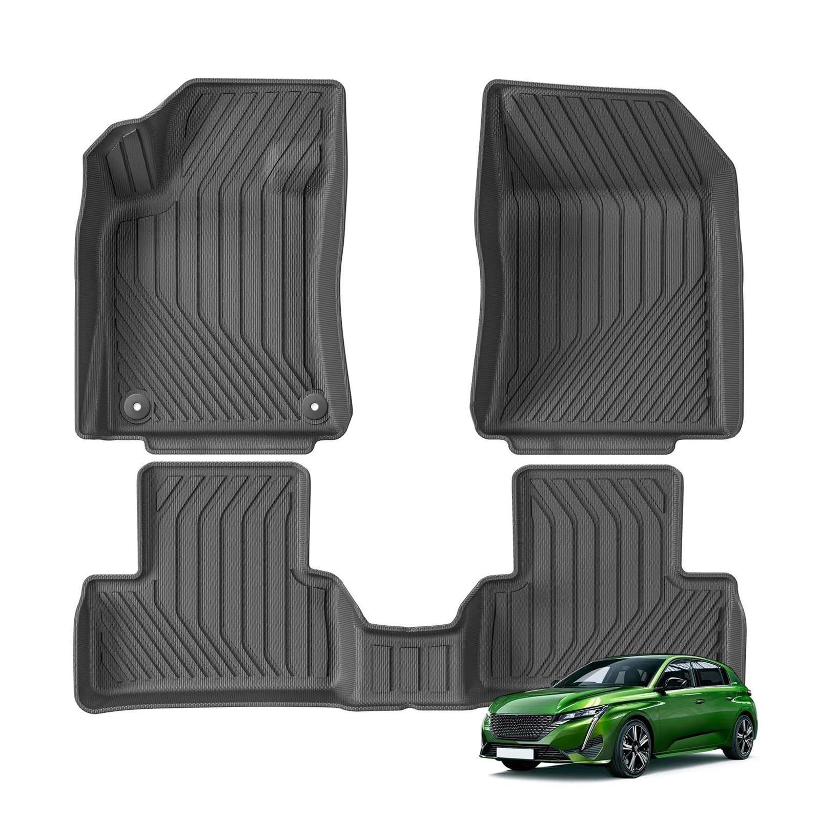 ILQNZCNM Kompatibel for Peugeot 308 2022 2023 2024 TPE 3D Auto-Fußmatten Cargo Liner Kofferraumpolster Schwarz Wasserdicht Allwetter Linkslenker(3pcs LHD) von ILQNZCNM
