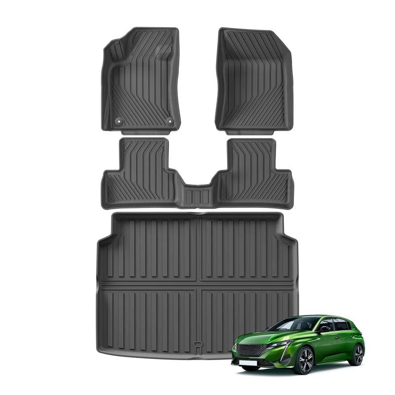 ILQNZCNM Kompatibel for Peugeot 308 2022 2023 2024 TPE 3D Auto-Fußmatten Cargo Liner Kofferraumpolster Schwarz Wasserdicht Allwetter Linkslenker(4pcs LHD) von ILQNZCNM