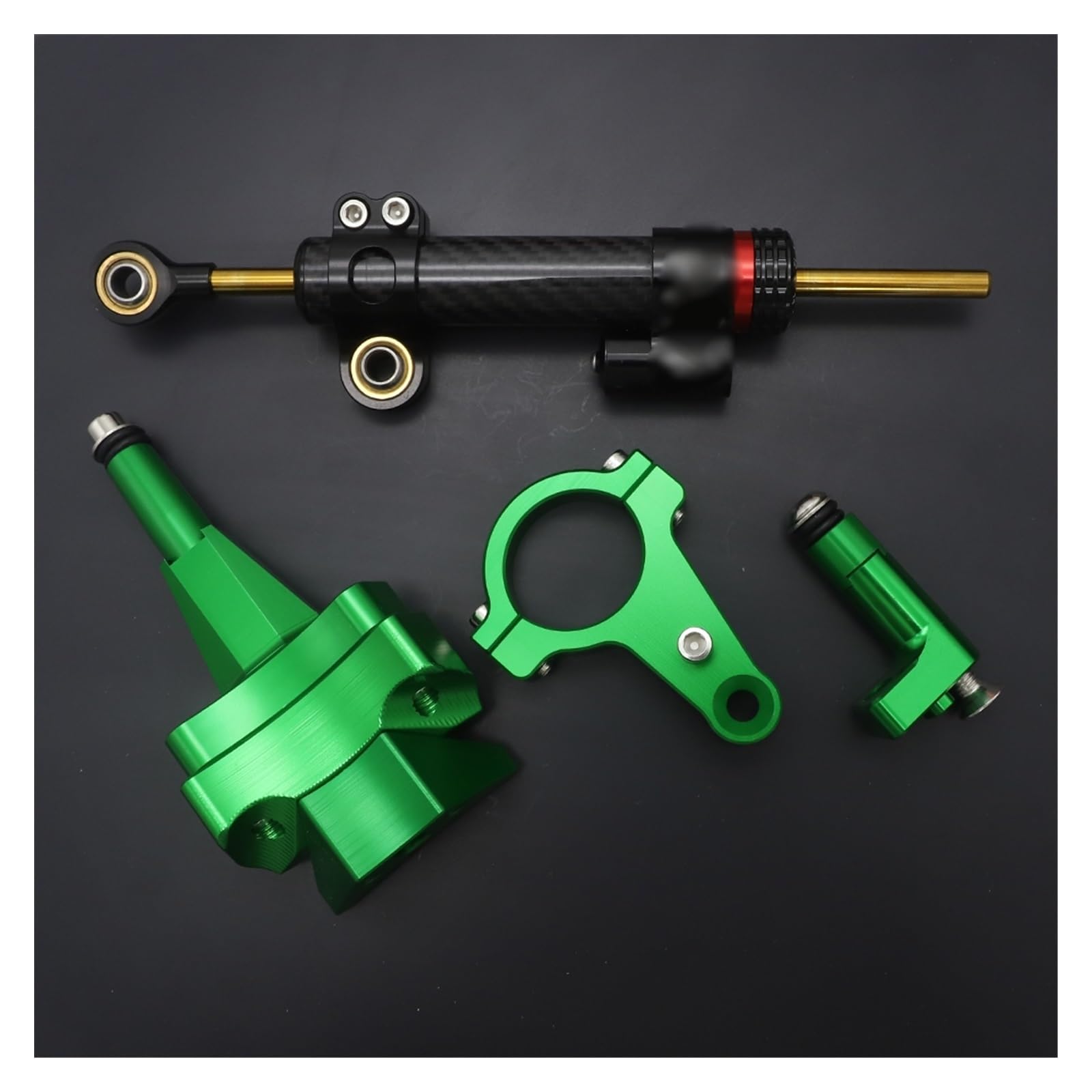 Linear Umgekehrte Stabilisieren Dämpfer Für Kawasaki Für Ninja 400 2018 2019 2020 2021 2022 CNC Einstellbare Lenkung Stabilisator Lenkung Dämpfer Montage Halterung Kit(Green Set) von IMAWUHM