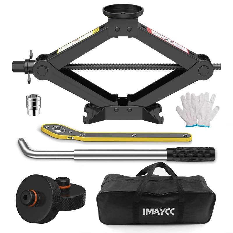 IMAYCC 2.5T Wagenheber Kit für Tesla Model 3/Y/S/X mit 2 Wagenheber Gummiauflage, Jack Pad Tesla, 2500KG Scherenwagenheber für Tesla Adapter Zubehör mit Reifenwechsel Jack Pad Ratschenschlüssel von IMAYCC