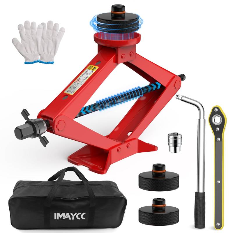 IMAYCC 2.5T Wagenheber Kit für Tesla Model Y/S/X/3 mit 2 Gummiauflage Tesla, 2500KG Scherenwagenheber für AutoTragbarer mit Radmutternschlüssel, Auto-Notfallset,Ideal für Wartung und Reparatur von IMAYCC