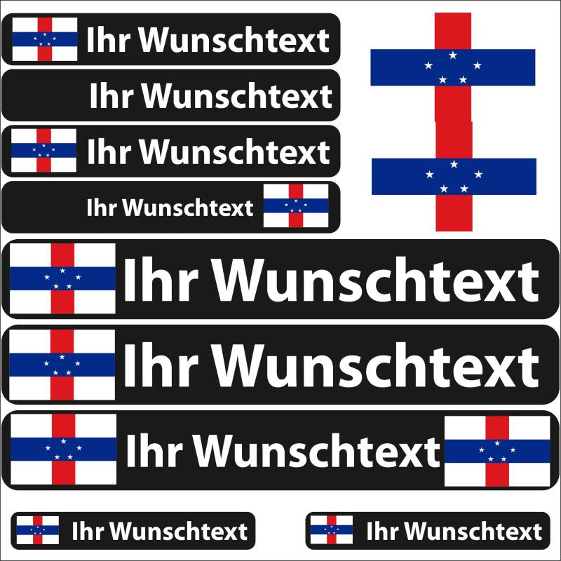 INDIGOS UG - Aufkleber Antillen - 13 Flaggenaufkleber - Fahne glatt Sticker selbst gestalten mit Namen & Wunschtext personalisiert- Fahrrad - Auto Aufkleber - Motorrad - Rennfahrer von INDIGOS UG