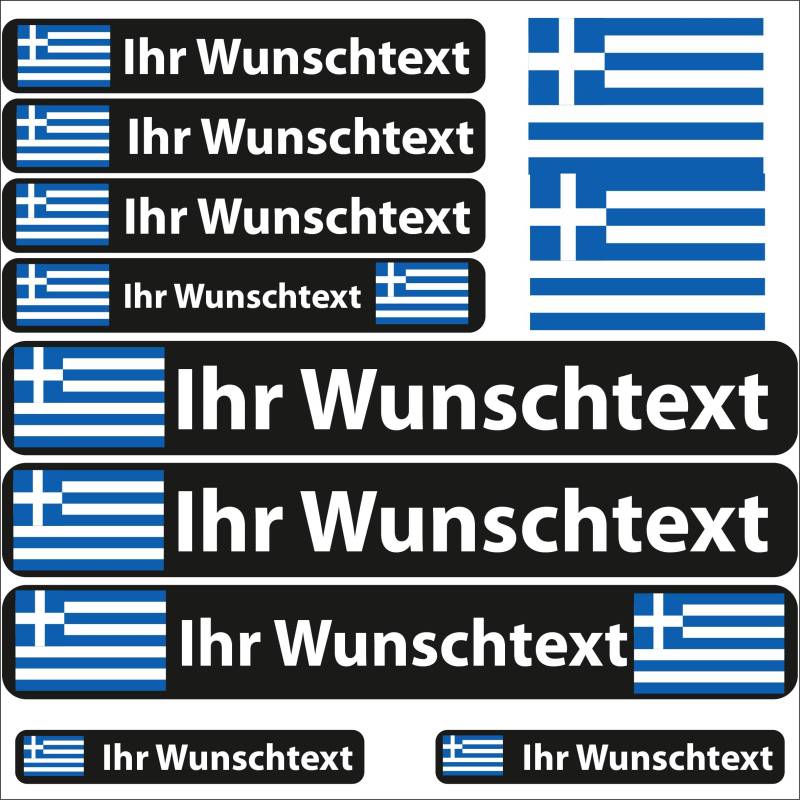 INDIGOS UG - Aufkleber Griechenland - 13 Flaggenaufkleber - Fahne glatt Sticker selbst gestalten mit Namen & Wunschtext personalisiert- Fahrrad - Auto Aufkleber - Motorrad - Rennfahrer von INDIGOS UG