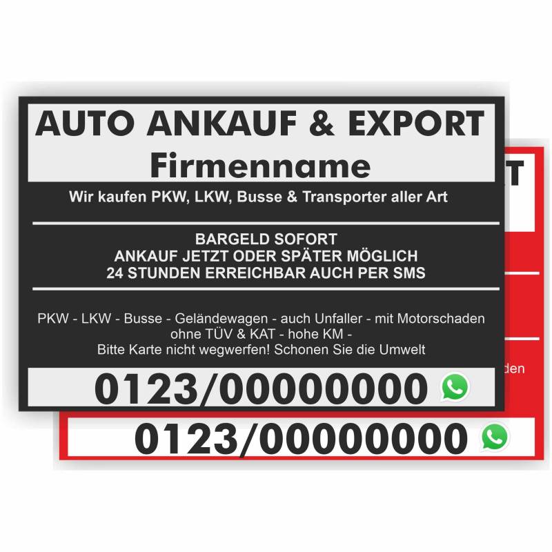 INDIGOS UG® - 2500 Autovisitenkarten für Autoverkäufer matt kaschiert individuell personalisiert - Autoverkäufer Karten matt kaschiert - Design 3 - Auto Ankauf von INDIGOS UG
