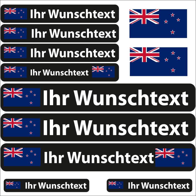 INDIGOS UG Fahrrad Aufkleber Neuseeland - 13 Fahnenaufkleber glatt - Sticker selbst gestalten - Fahrrad - Auto - Motorrad - Namensaufkleber wasserfest personalisiert - Wunschtext - Flaggen der Welt von INDIGOS UG