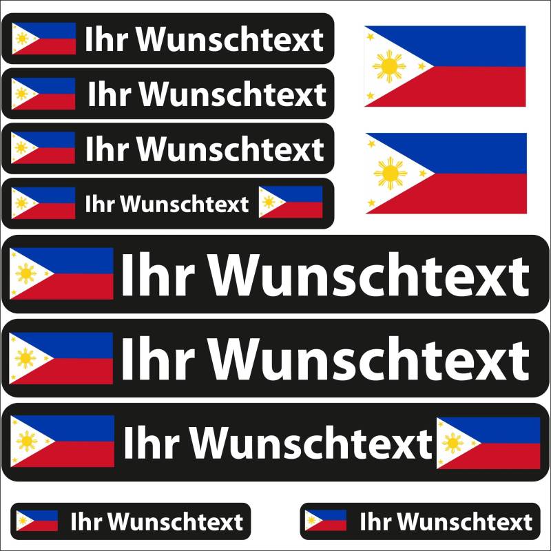 INDIGOS UG® Namensaufkleber Sticker - Flagge glatt - Land Philippinen - 13 Fahnenaufkleber - Aufkleber mit Namen & Wunschtext - Fahrrad - Auto - Motorrad - individuell personalisiert von INDIGOS UG