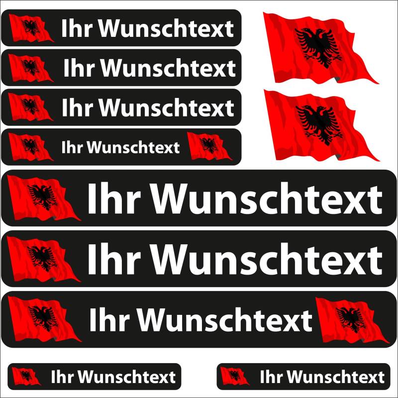 INDIGOS UG Fahrrad Aufkleber Albanien - 13 Fahnenaufkleber wehend - Sticker selbst gestalten - Fahrrad - Auto - Motorrad - Namensaufkleber wasserfest personalisiert - Wunschtext - Flaggen der Welt von INDIGOS UG