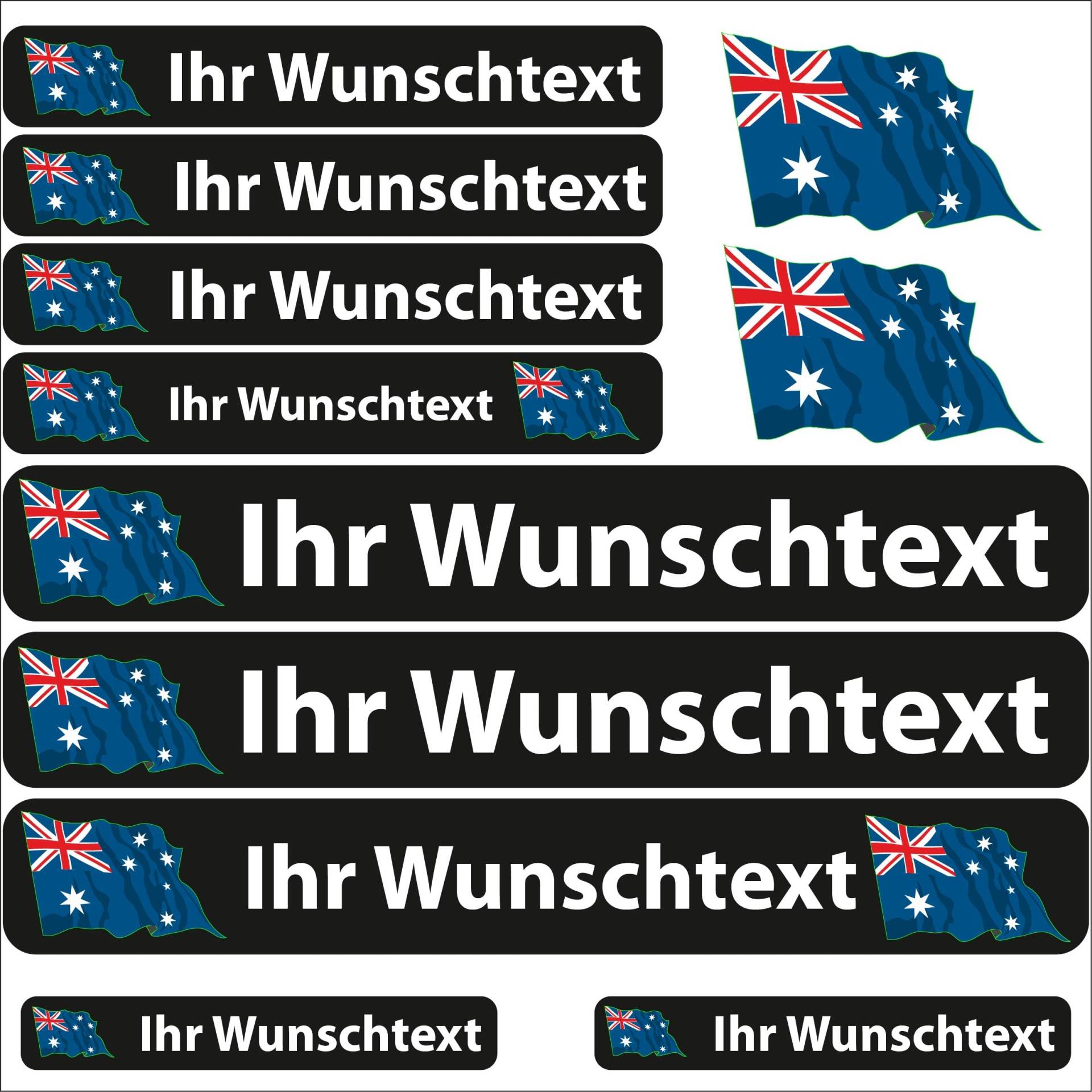 INDIGOS UG® Namensaufkleber Sticker - Flagge wehend - Land Australien - 13 Fahnenaufkleber - Aufkleber mit Namen & Wunschtext - Fahrrad - Auto - Motorrad - individuell personalisiert von INDIGOS UG