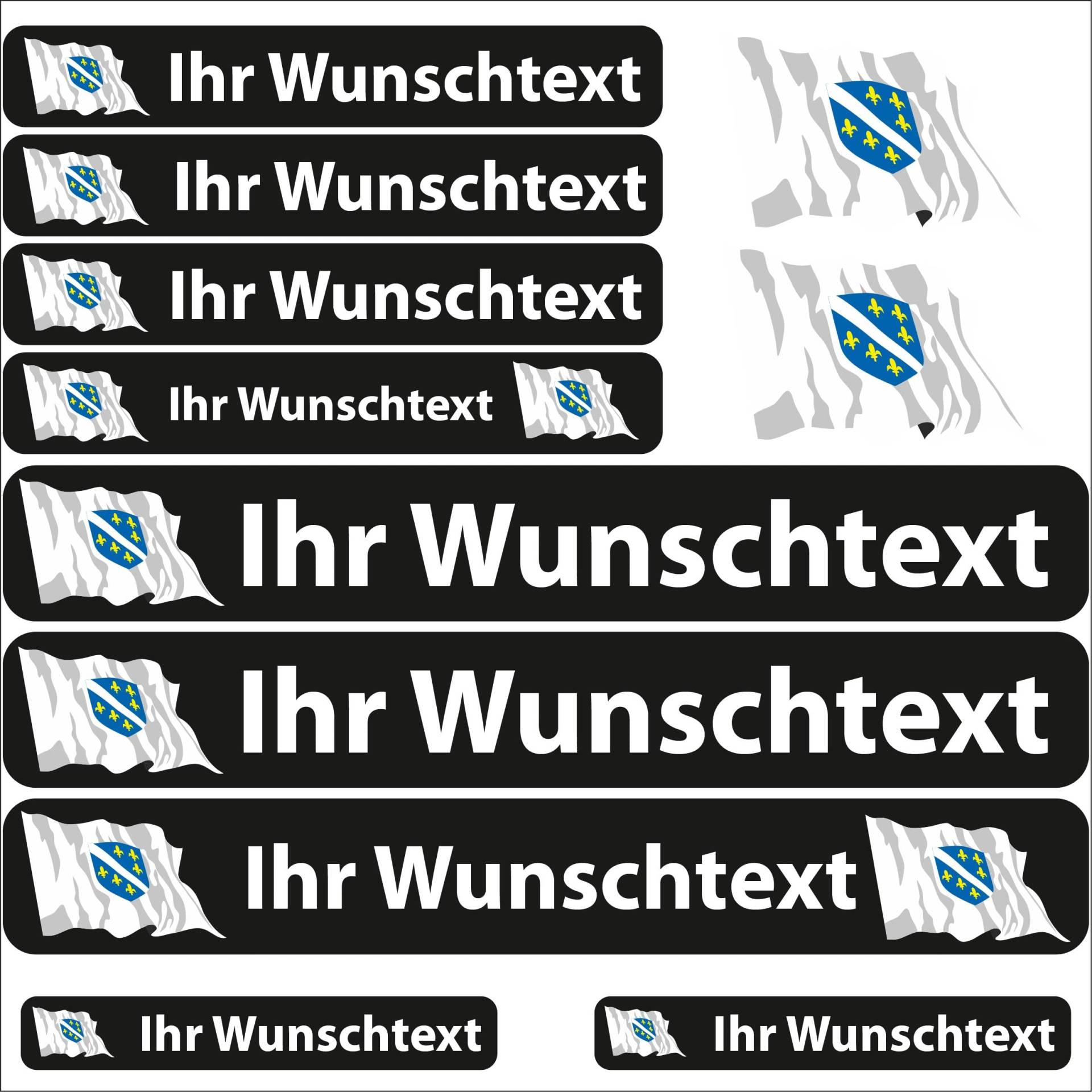 INDIGOS UG® Namensaufkleber Sticker - Flagge wehend - Land Bosnien - 13 Fahnenaufkleber - Aufkleber mit Namen & Wunschtext - Fahrrad - Auto - Motorrad - individuell personalisiert von INDIGOS UG