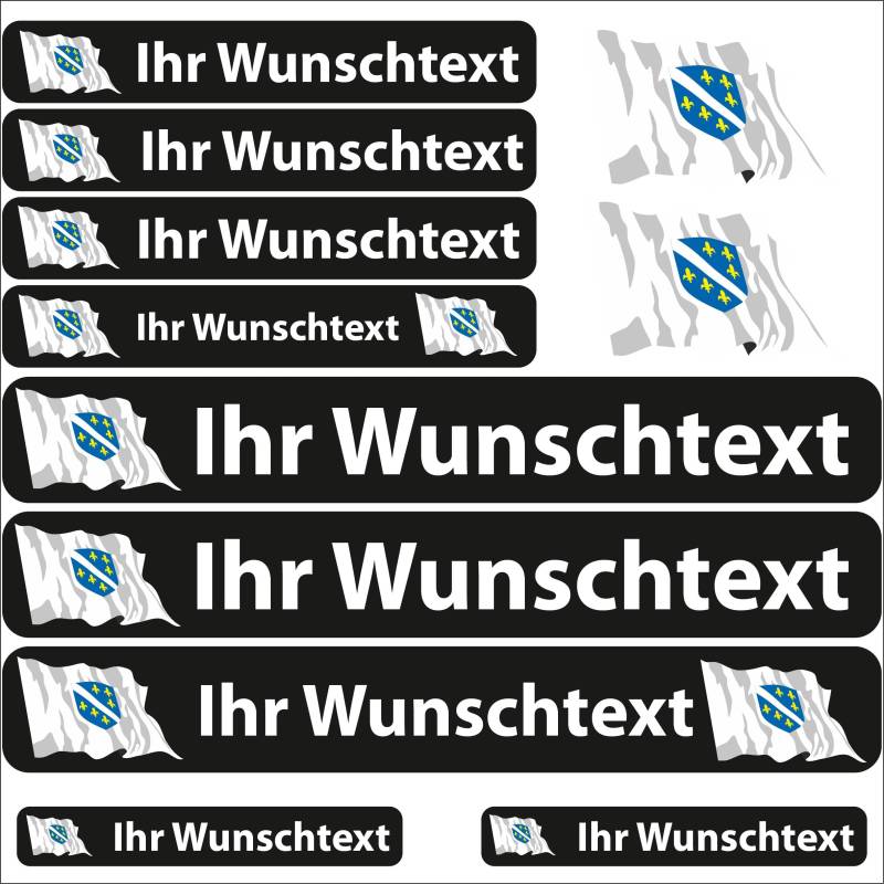 INDIGOS UG Fahrrad Aufkleber Bosnien - 13 Fahnenaufkleber wehend - Sticker selbst gestalten - Fahrrad - Auto - Motorrad - Namensaufkleber wasserfest personalisiert - Wunschtext - Flaggen der Welt von INDIGOS UG