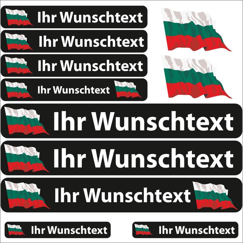 INDIGOS UG Fahrrad Aufkleber Bulgarien - 13 Fahnenaufkleber wehend - Sticker selbst gestalten - Fahrrad - Auto - Motorrad - Namensaufkleber wasserfest personalisiert - Wunschtext - Flaggen der Welt von INDIGOS UG