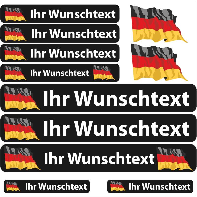 INDIGOS UG Fahrrad Aufkleber Deutschland - 13 Fahnenaufkleber wehend - Sticker selbst gestalten - Fahrrad - Auto - Motorrad - Namensaufkleber wasserfest personalisiert - Wunschtext - Flaggen der Welt von INDIGOS UG