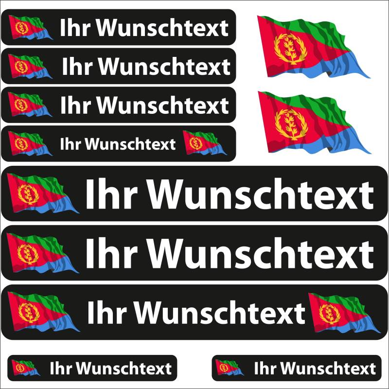 INDIGOS UG® Namensaufkleber Sticker - Flagge wehend - Land Eritrea - 13 Fahnenaufkleber - Aufkleber mit Namen & Wunschtext - Fahrrad - Auto - Motorrad - individuell personalisiert von INDIGOS UG