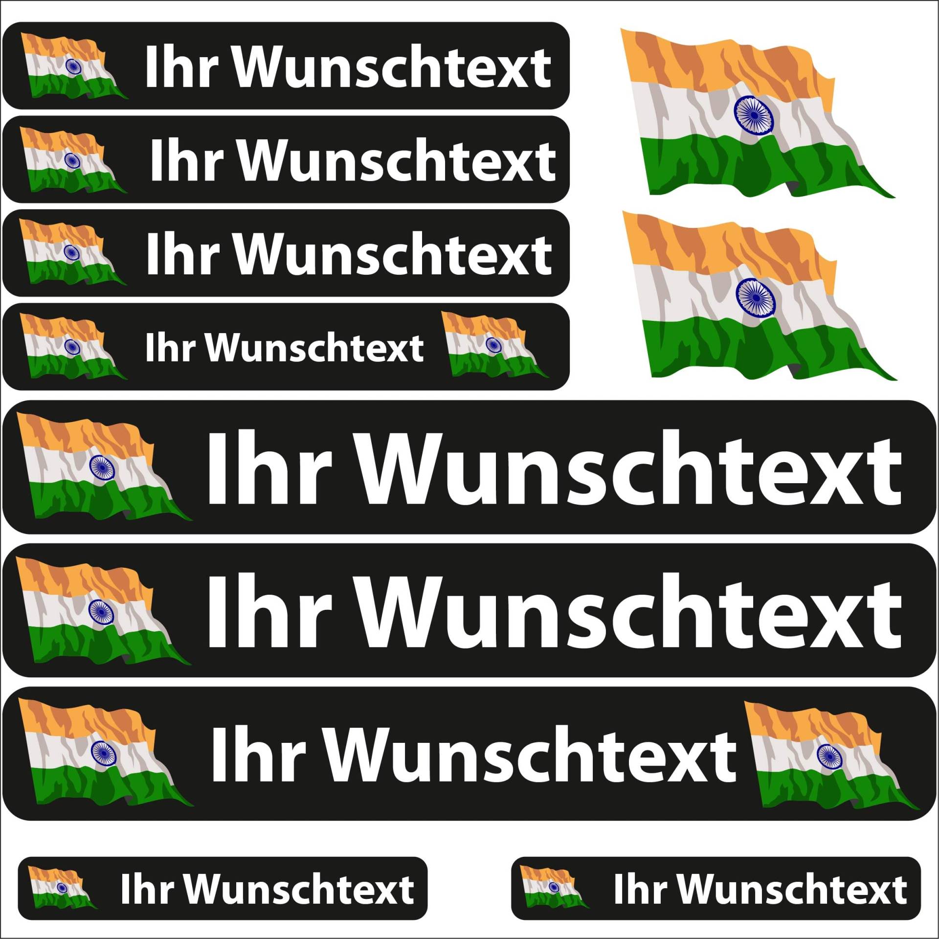 INDIGOS UG® Namensaufkleber Sticker - Flagge wehend - Land Indien - 13 Fahnenaufkleber - Aufkleber mit Namen & Wunschtext - Fahrrad - Auto - Motorrad - individuell personalisiert von INDIGOS UG