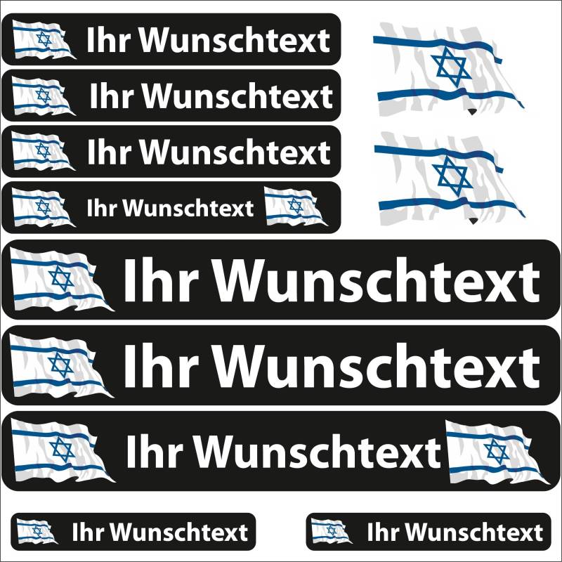 INDIGOS UG Fahrrad Aufkleber Israel - 13 Fahnenaufkleber wehend - Sticker selbst gestalten - Fahrrad - Auto - Motorrad - Namensaufkleber wasserfest personalisiert - Wunschtext - Flaggen der Welt von INDIGOS UG