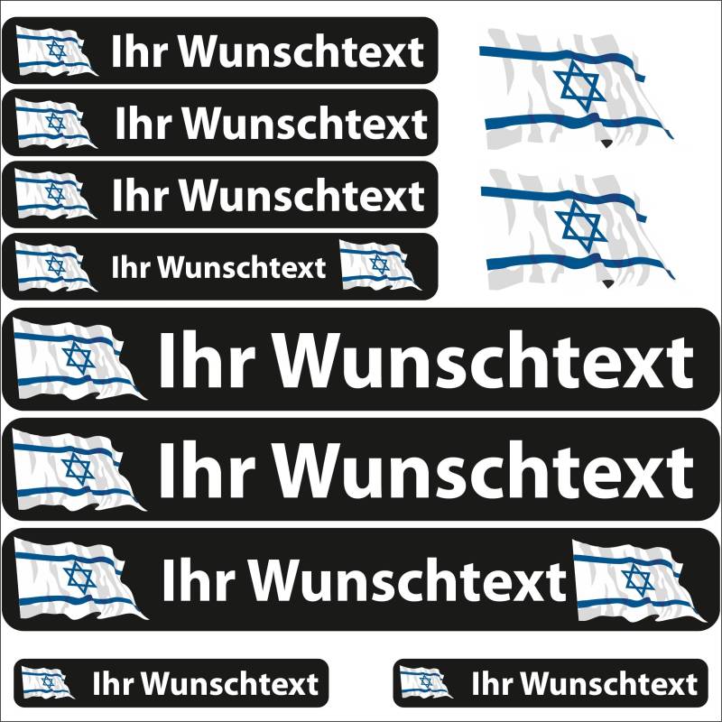 INDIGOS UG® Namensaufkleber Sticker - Flagge wehend - Land Israel - 13 Fahnenaufkleber - Aufkleber mit Namen & Wunschtext - Fahrrad - Auto - Motorrad - individuell personalisiert von INDIGOS UG