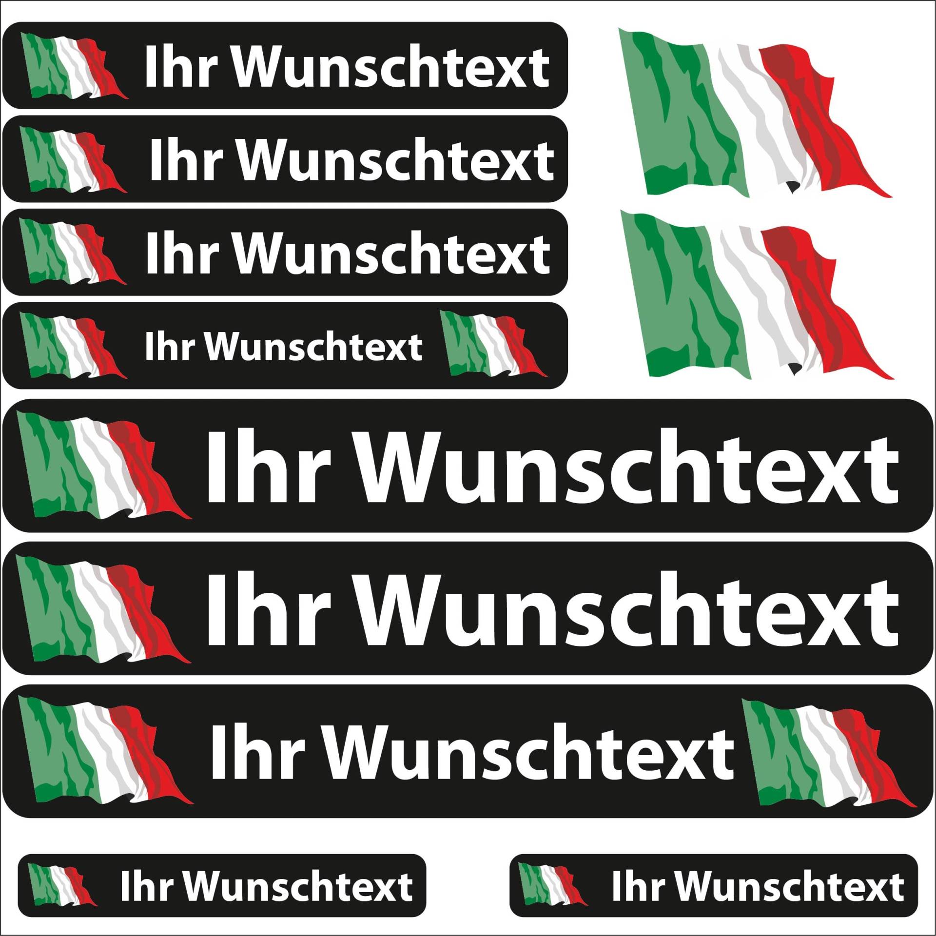 INDIGOS UG Fahrrad Aufkleber Italien - 13 Fahnenaufkleber wehend - Sticker selbst gestalten - Fahrrad - Auto - Motorrad - Namensaufkleber wasserfest personalisiert - Wunschtext - Flaggen der Welt von INDIGOS UG