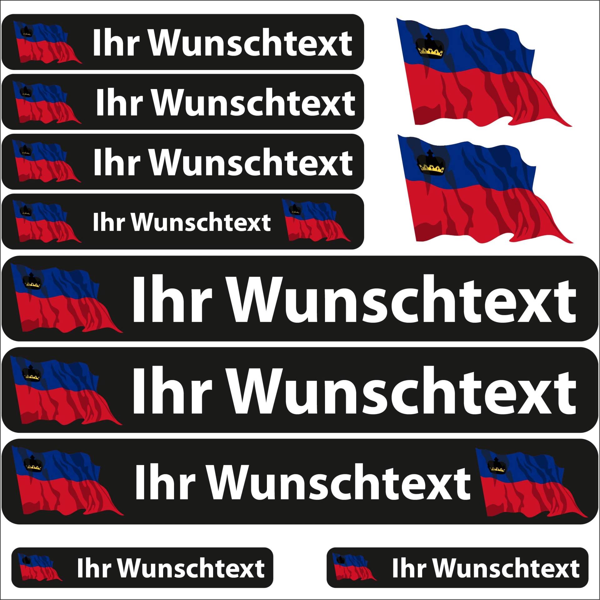 INDIGOS UG Fahrrad Aufkleber Liechtenstein - 13 Fahnenaufkleber wehend - Sticker selbst gestalten - Fahrrad - Auto - Motorrad - Namensaufkleber wasserfest personalisiert - Wunschtext Flaggen der Welt von INDIGOS UG
