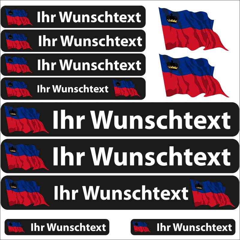 INDIGOS UG Fahrrad Aufkleber Liechtenstein - 13 Fahnenaufkleber wehend - Sticker selbst gestalten - Fahrrad - Auto - Motorrad - Namensaufkleber wasserfest personalisiert - Wunschtext Flaggen der Welt von INDIGOS UG