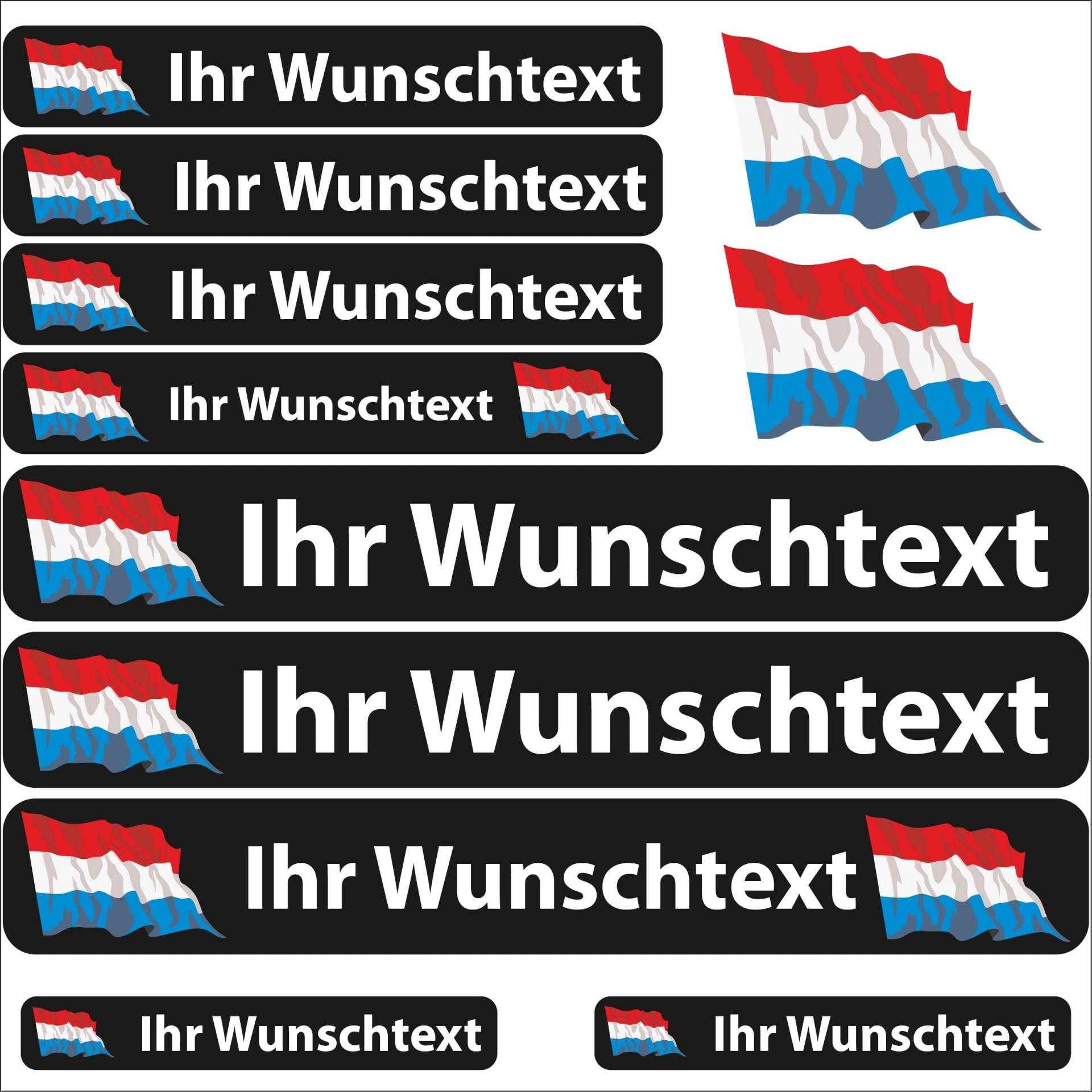 INDIGOS UG® Namensaufkleber Sticker - Flagge wehend - Land Luxemburg - 13 Fahnenaufkleber - Aufkleber mit Namen & Wunschtext - Fahrrad - Auto - Motorrad - individuell personalisiert von INDIGOS UG