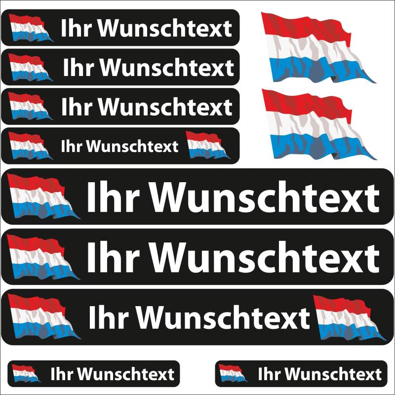 INDIGOS UG Fahrrad Aufkleber Luxemburg - 13 Fahnenaufkleber wehend - Sticker selbst gestalten - Fahrrad - Auto - Motorrad - Namensaufkleber wasserfest personalisiert - Wunschtext - Flaggen der Welt von INDIGOS UG