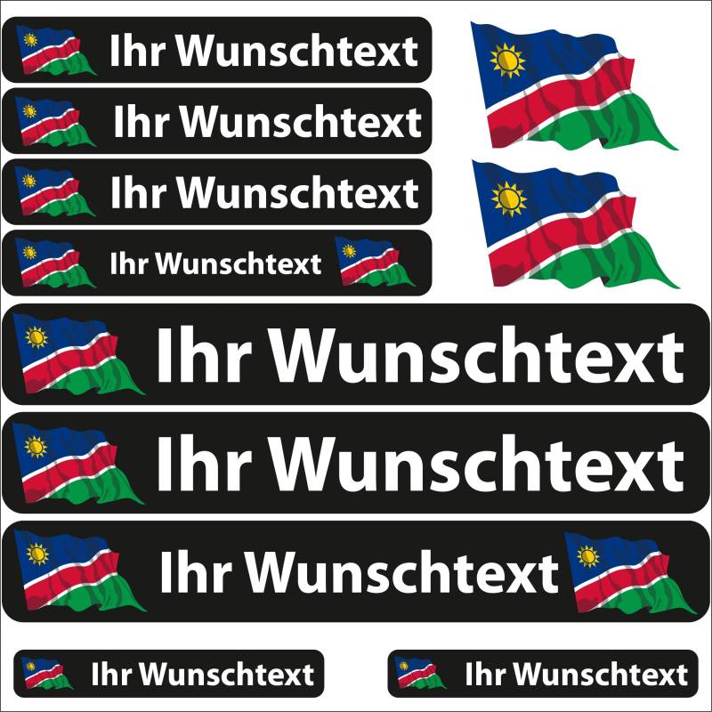 INDIGOS UG Fahrrad Aufkleber Namibia - 13 Fahnenaufkleber wehend - Sticker selbst gestalten - Fahrrad - Auto - Motorrad - Namensaufkleber wasserfest personalisiert - Wunschtext - Flaggen der Welt von INDIGOS UG