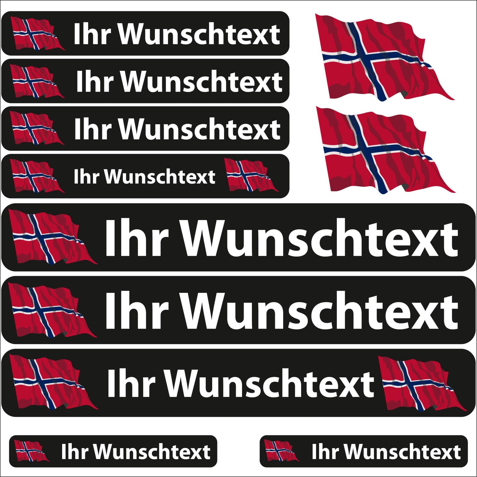 INDIGOS UG Fahrrad Aufkleber Norwegen - 13 Fahnenaufkleber wehend - Sticker selbst gestalten - Fahrrad - Auto - Motorrad - Namensaufkleber wasserfest personalisiert - Wunschtext - Flaggen der Welt von INDIGOS UG