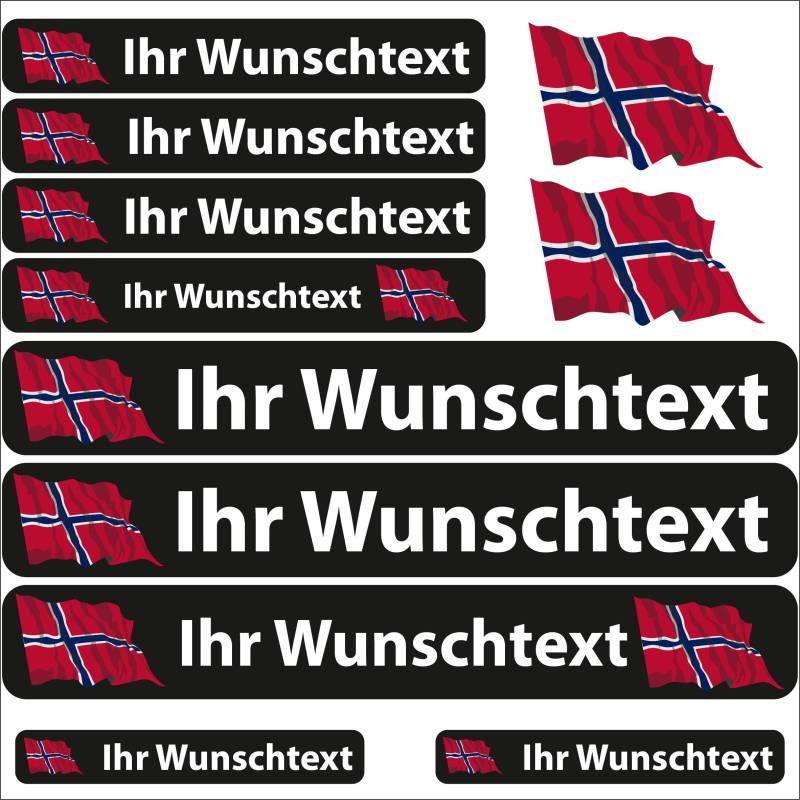 INDIGOS UG Fahrrad Aufkleber Norwegen - 13 Fahnenaufkleber wehend - Sticker selbst gestalten - Fahrrad - Auto - Motorrad - Namensaufkleber wasserfest personalisiert - Wunschtext - Flaggen der Welt von INDIGOS UG