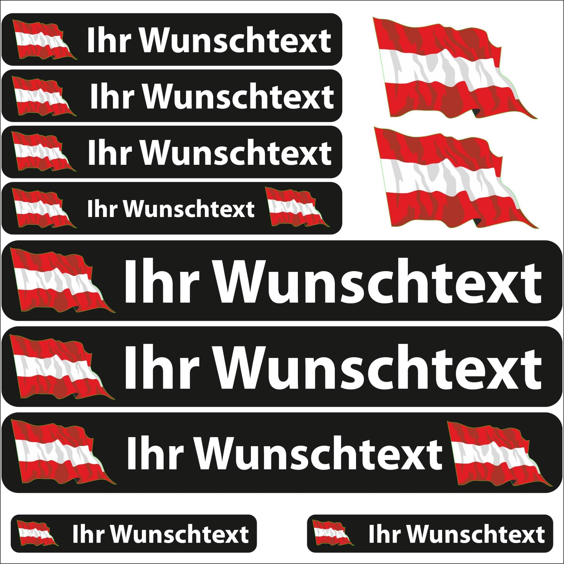 INDIGOS UG Fahrrad Aufkleber Österreich - 13 Fahnenaufkleber wehend - Sticker selbst gestalten - Fahrrad - Auto - Motorrad - Namensaufkleber wasserfest personalisiert - Wunschtext - Flaggen der Welt von INDIGOS UG