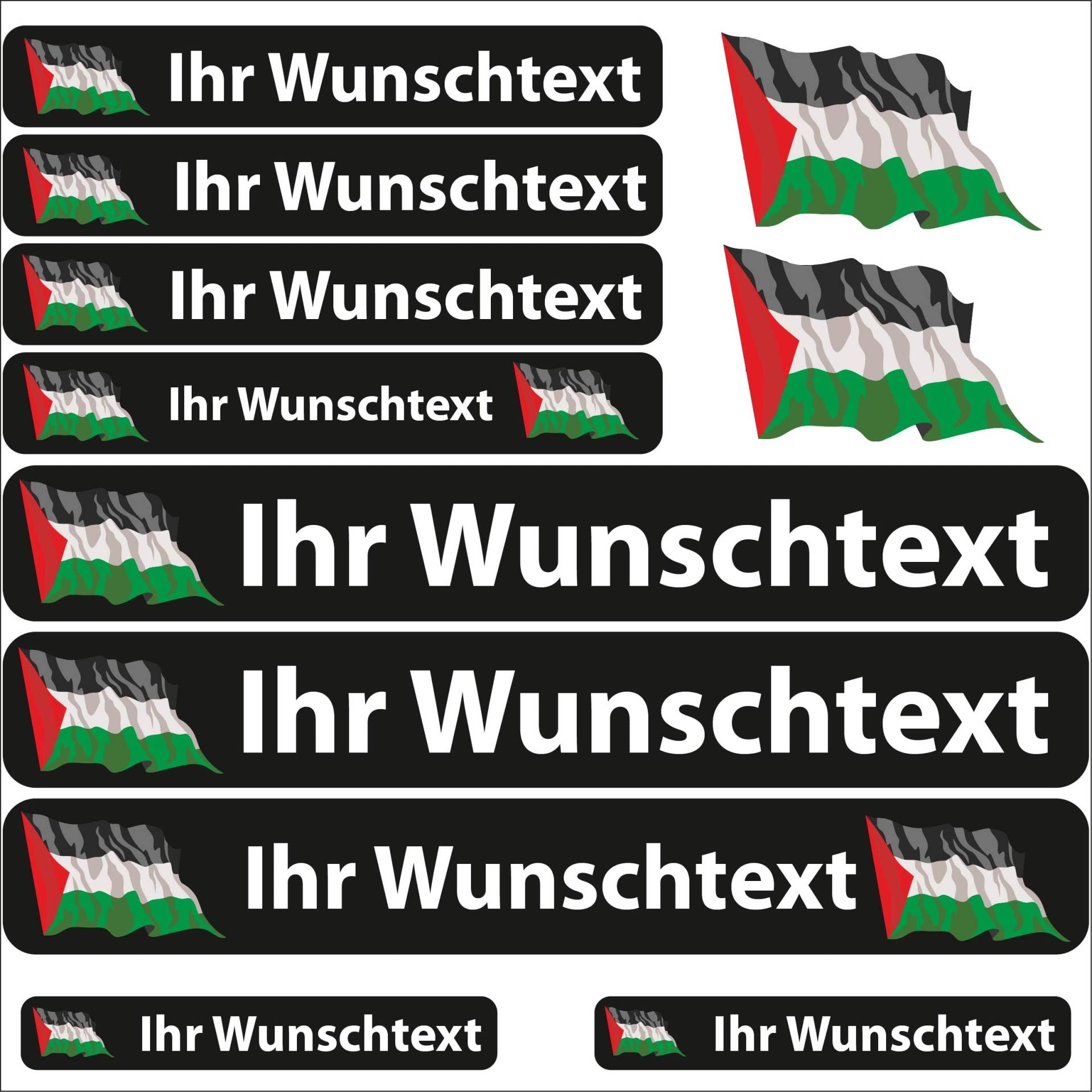 INDIGOS UG® Namensaufkleber Sticker - Flagge wehend - Land Palestina - 13 Fahnenaufkleber - Aufkleber mit Namen & Wunschtext - Fahrrad - Auto - Motorrad - individuell personalisiert von INDIGOS UG