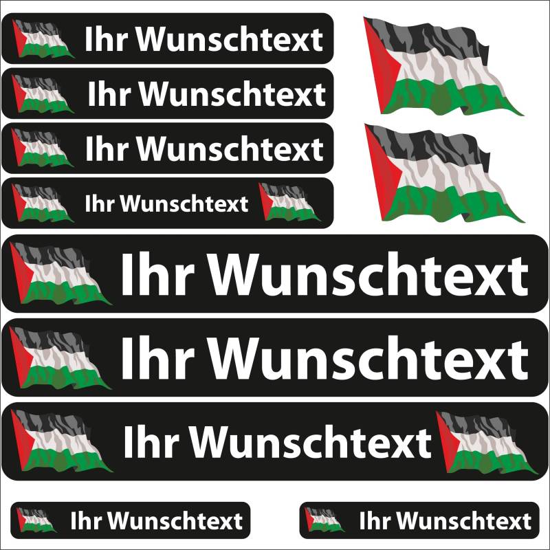 INDIGOS UG Fahrrad Aufkleber Palestina - 13 Fahnenaufkleber wehend - Sticker selbst gestalten - Fahrrad - Auto - Motorrad - Namensaufkleber wasserfest personalisiert - Wunschtext - Flaggen der Welt von INDIGOS UG