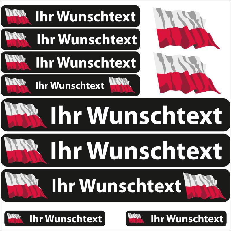 INDIGOS UG Fahrrad Aufkleber Polen - 13 Fahnenaufkleber wehend - Sticker selbst gestalten - Fahrrad - Auto - Motorrad - Namensaufkleber wasserfest personalisiert - Wunschtext - Flaggen der Welt von INDIGOS UG