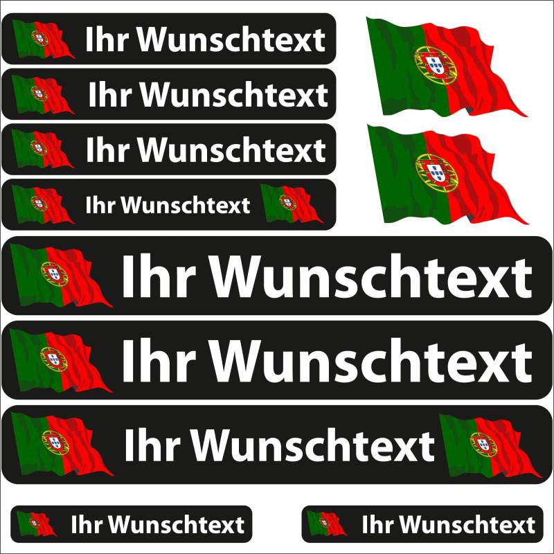 INDIGOS UG Fahrrad Aufkleber Portugal - 13 Fahnenaufkleber wehend - Sticker selbst gestalten - Fahrrad - Auto - Motorrad - Namensaufkleber wasserfest personalisiert - Wunschtext - Flaggen der Welt von INDIGOS UG