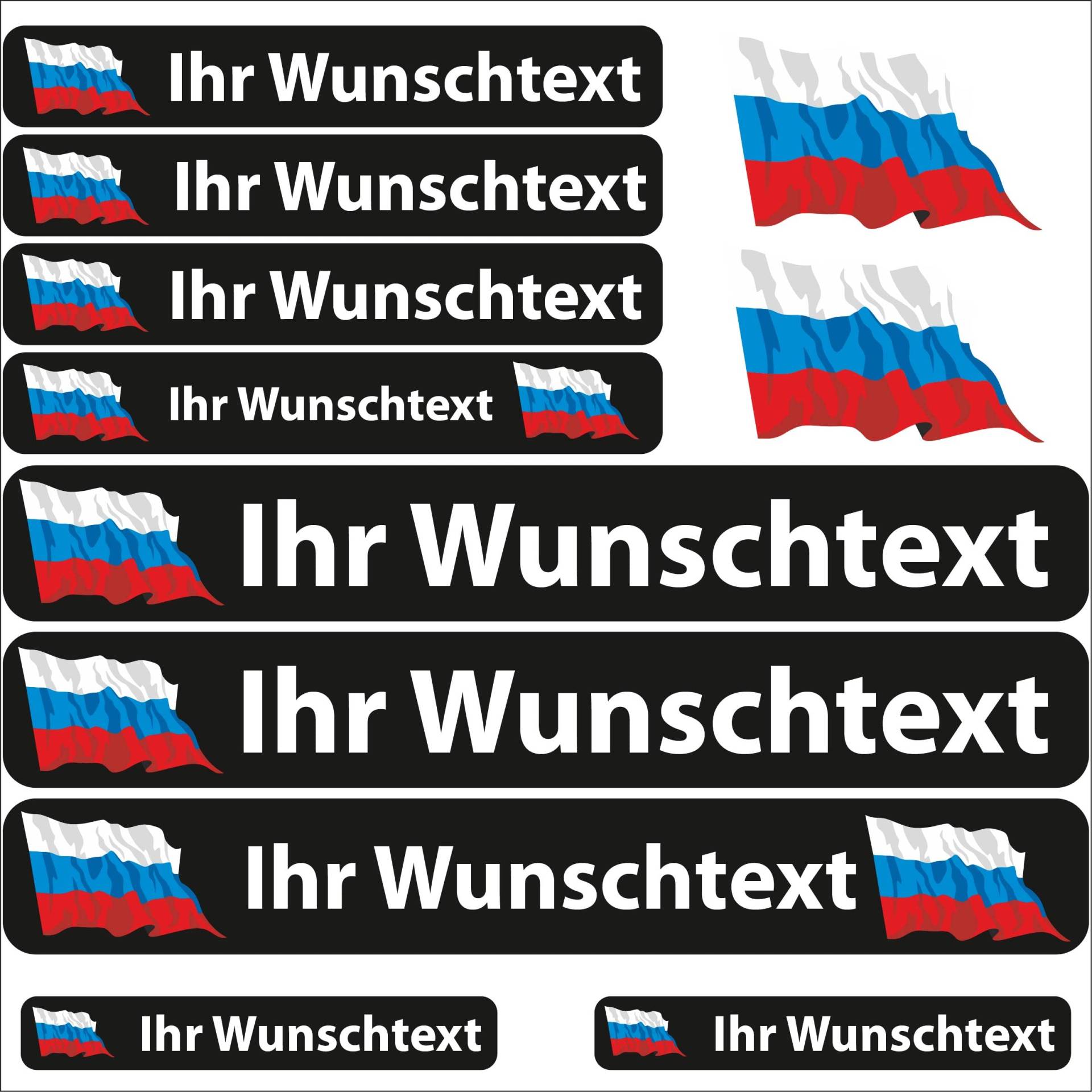 INDIGOS UG Fahrrad Aufkleber Russland - 13 Fahnenaufkleber wehend - Sticker selbst gestalten - Fahrrad - Auto - Motorrad - Namensaufkleber wasserfest personalisiert - Wunschtext - Flaggen der Welt von INDIGOS UG
