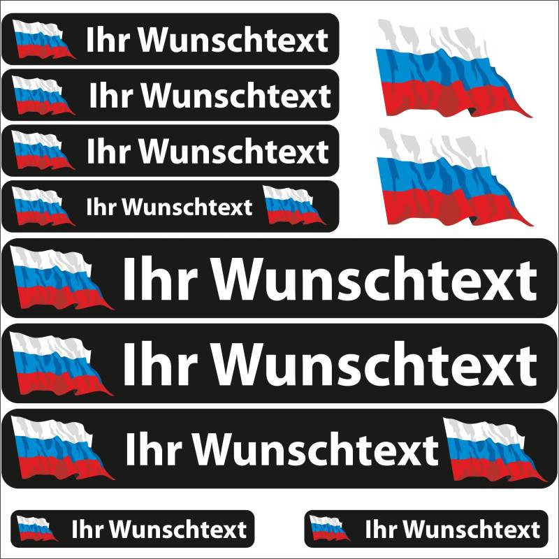 INDIGOS UG Fahrrad Aufkleber Russland - 13 Fahnenaufkleber wehend - Sticker selbst gestalten - Fahrrad - Auto - Motorrad - Namensaufkleber wasserfest personalisiert - Wunschtext - Flaggen der Welt von INDIGOS UG