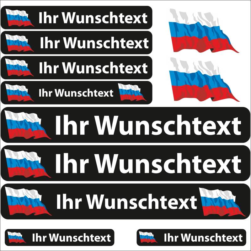 INDIGOS UG® Namensaufkleber Sticker - Flagge wehend - Land Russland - 13 Fahnenaufkleber - Aufkleber mit Namen & Wunschtext - Fahrrad - Auto - Motorrad - individuell personalisiert von INDIGOS UG