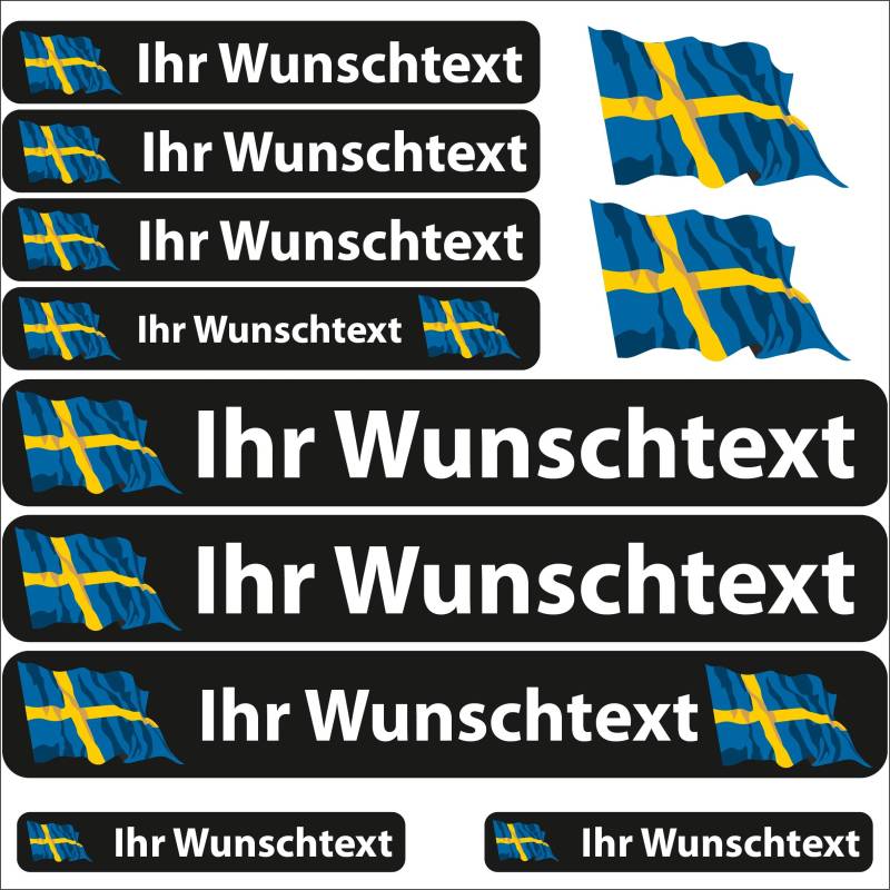 INDIGOS UG Fahrrad Aufkleber Schweden - 13 Fahnenaufkleber wehend - Sticker selbst gestalten - Fahrrad - Auto - Motorrad - Namensaufkleber wasserfest personalisiert - Wunschtext - Flaggen der Welt von INDIGOS UG