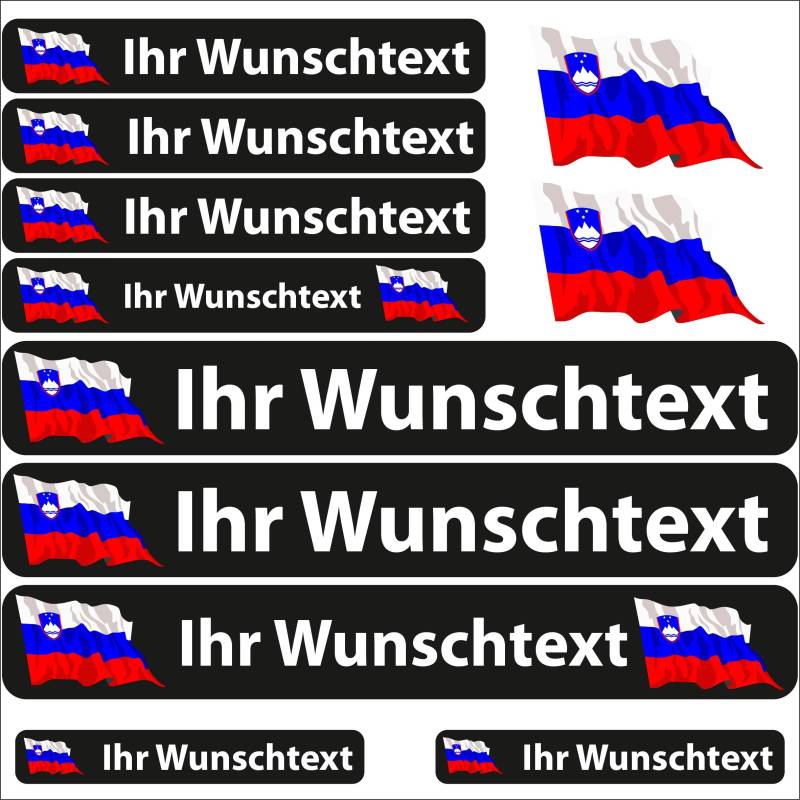 INDIGOS UG Fahrrad Aufkleber Slowenien - 13 Fahnenaufkleber wehend - Sticker selbst gestalten - Fahrrad - Auto - Motorrad - Namensaufkleber wasserfest personalisiert - Wunschtext - Flaggen der Welt von INDIGOS UG