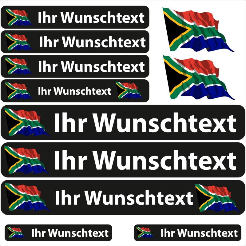 INDIGOS UG Fahrrad Aufkleber Südafrika - 13 Fahnenaufkleber wehend - Sticker selbst gestalten - Fahrrad - Auto - Motorrad - Namensaufkleber wasserfest personalisiert - Wunschtext - Flaggen der Welt von INDIGOS UG