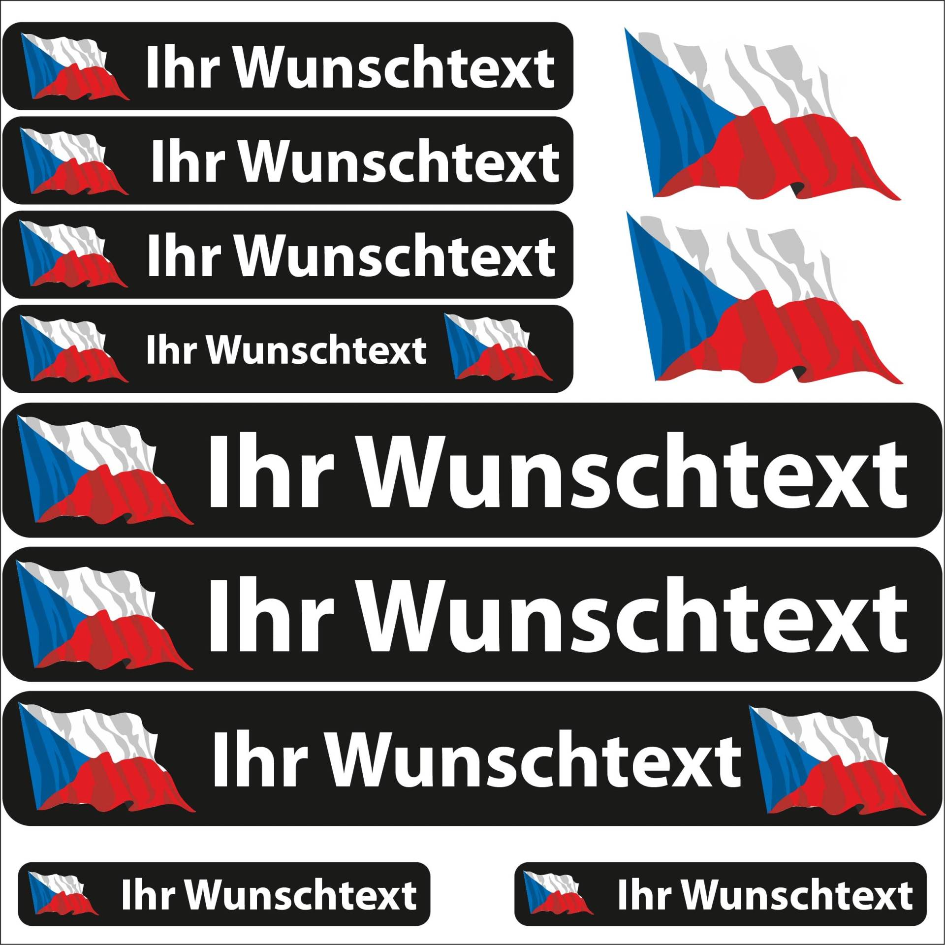 INDIGOS UG Fahrrad Aufkleber Tschechische Republik - 13 Fahnenaufkleber wehend - Sticker selbst gestalten - Fahrrad - Auto - Motorrad - Namensaufkleber wasserfest personalisiert - Wunschtext von INDIGOS UG