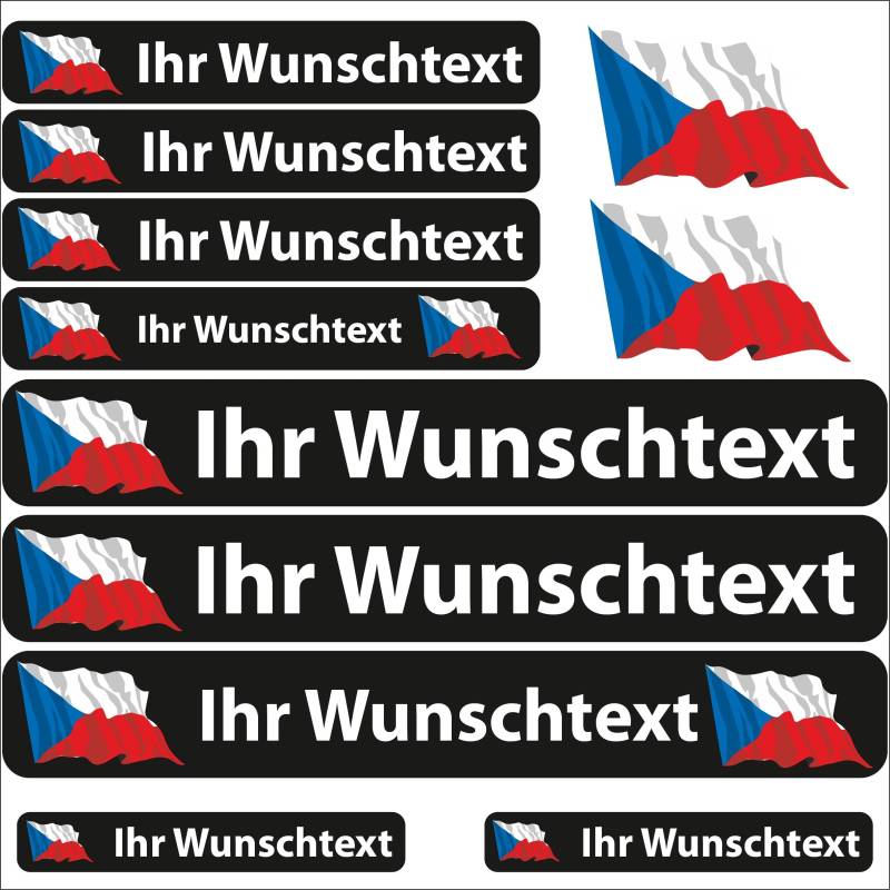 INDIGOS UG Fahrrad Aufkleber Tschechische Republik - 13 Fahnenaufkleber wehend - Sticker selbst gestalten - Fahrrad - Auto - Motorrad - Namensaufkleber wasserfest personalisiert - Wunschtext von INDIGOS UG