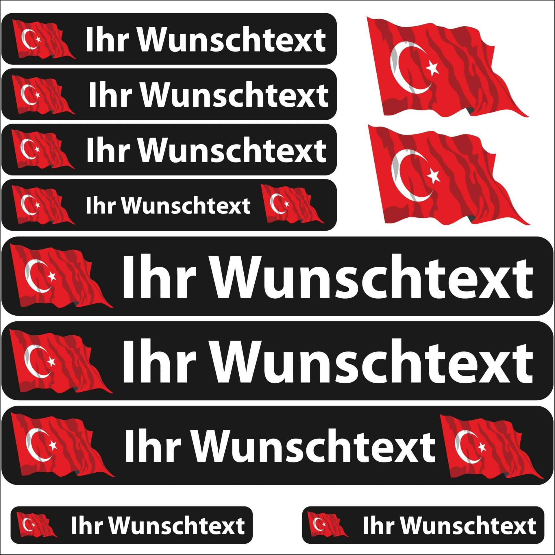 INDIGOS UG Fahrrad Aufkleber Türkei - 13 Fahnenaufkleber wehend - Sticker selbst gestalten - Fahrrad - Auto - Motorrad - Namensaufkleber wasserfest personalisiert - Wunschtext - Flaggen der Welt von INDIGOS UG